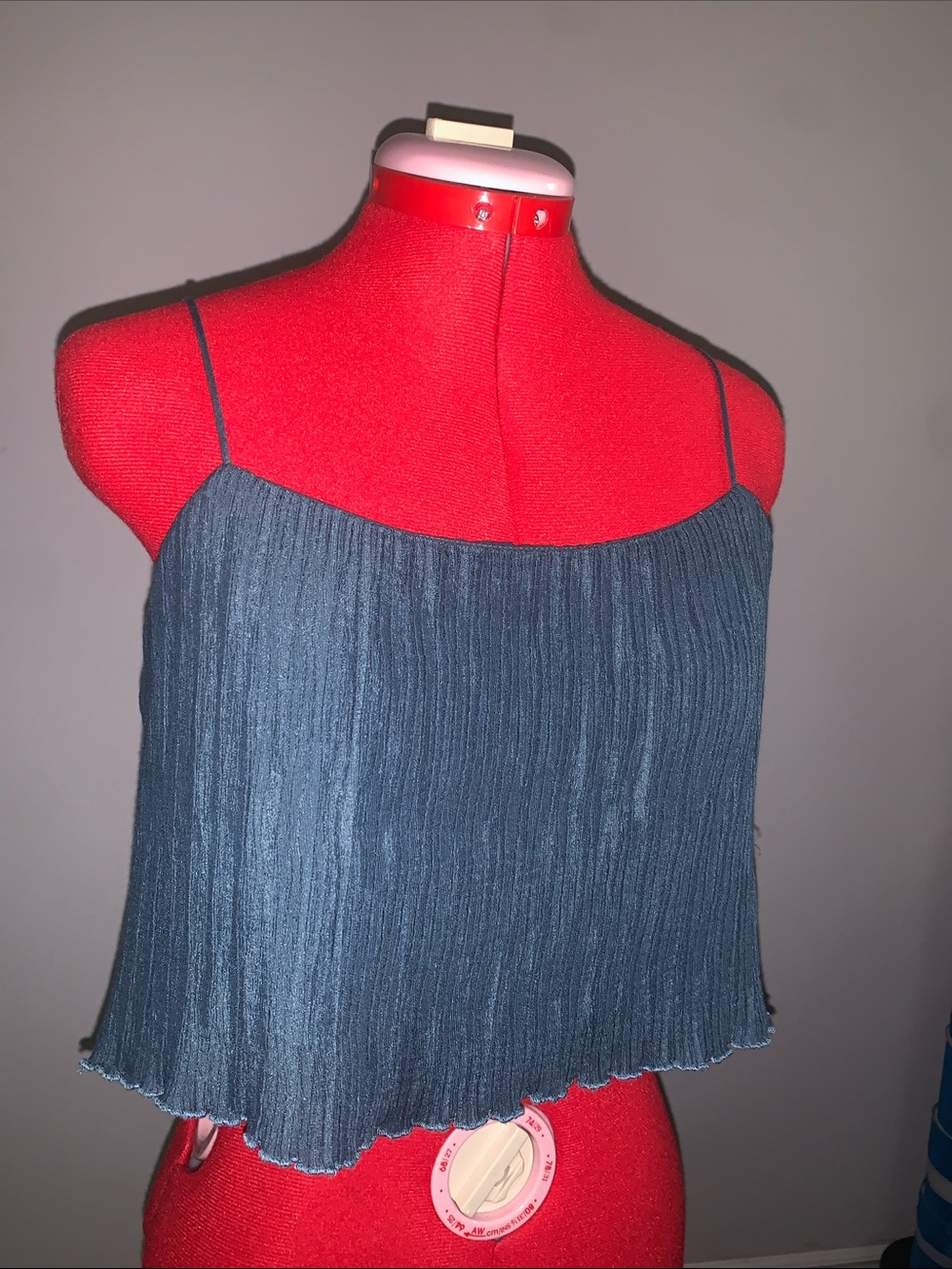 Dynamite Slate Blue Pleated Spaghetti-Strap Crop Top